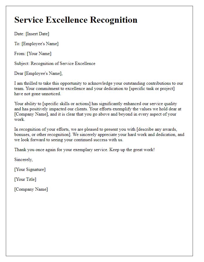 Letter template of service excellence recognition