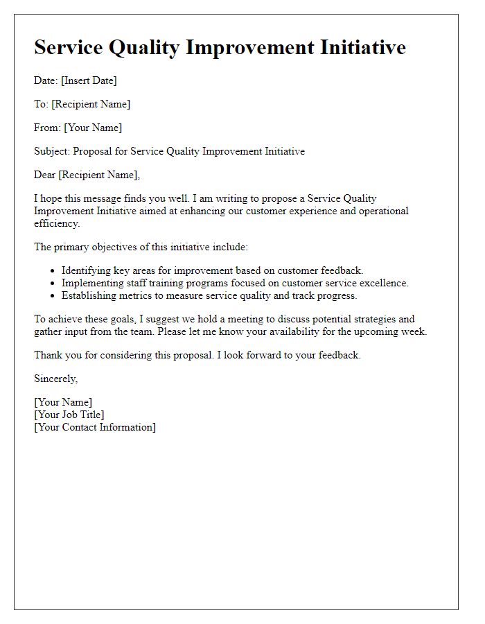 Letter template of service quality improvement initiative