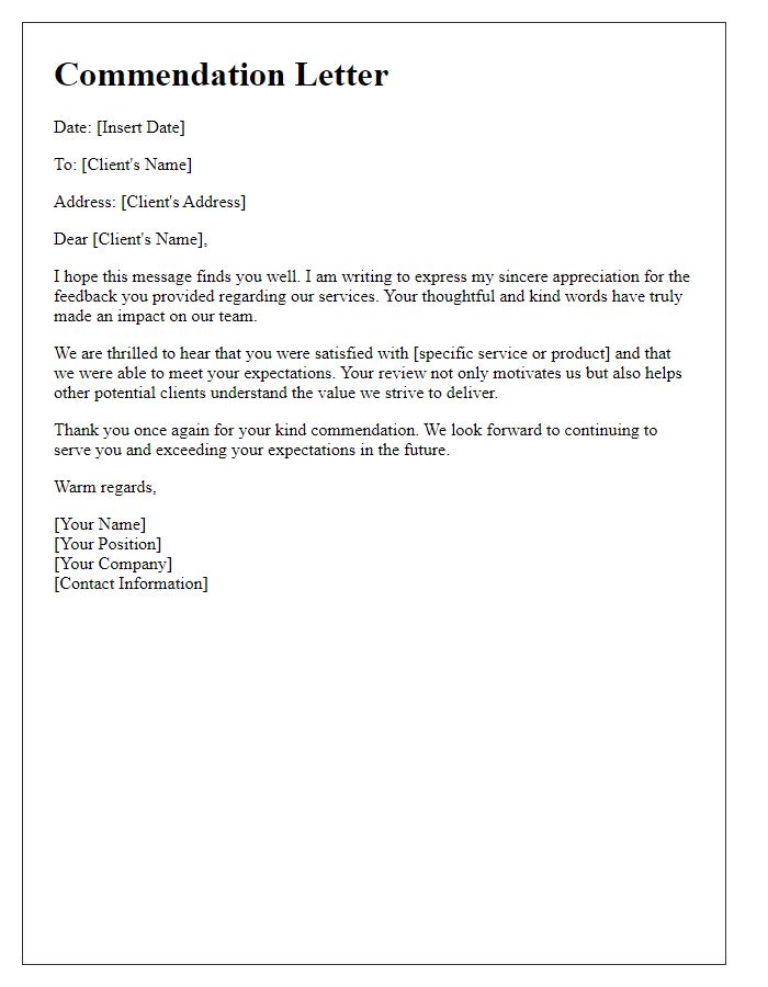 Letter template of commendation for client reviews.