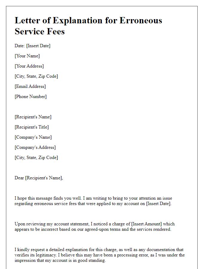 Letter template of explanation for erroneous service fees