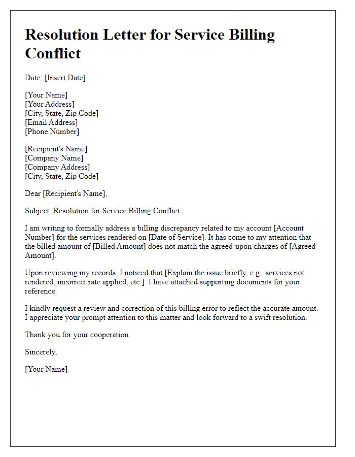 Letter template of resolution for service billing conflict