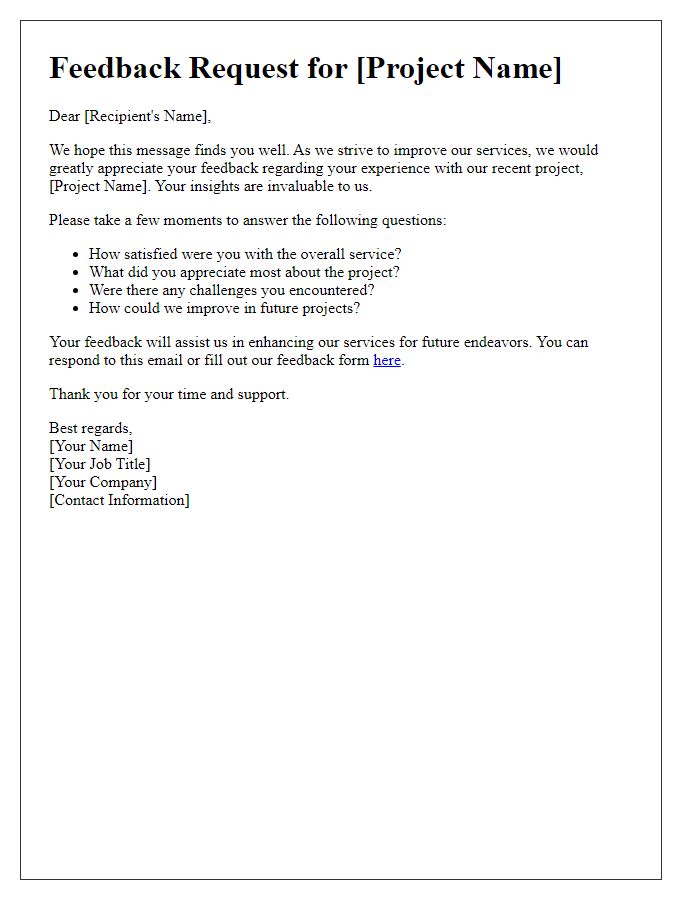 Letter template of project service feedback solicitation