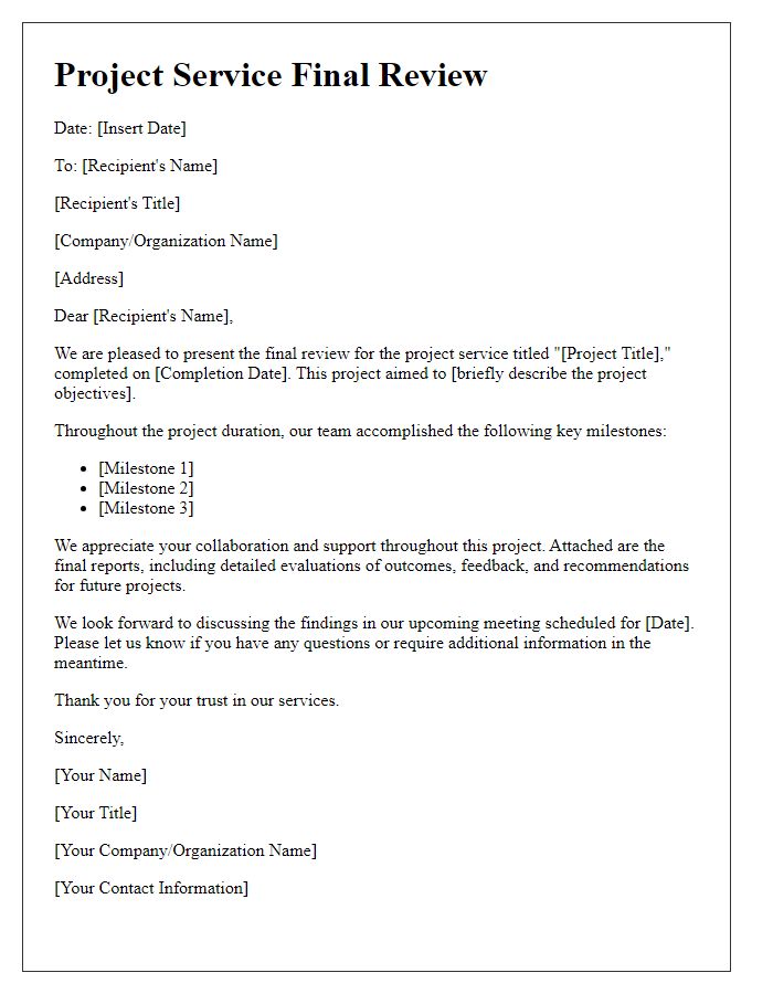 Letter template of project service final review