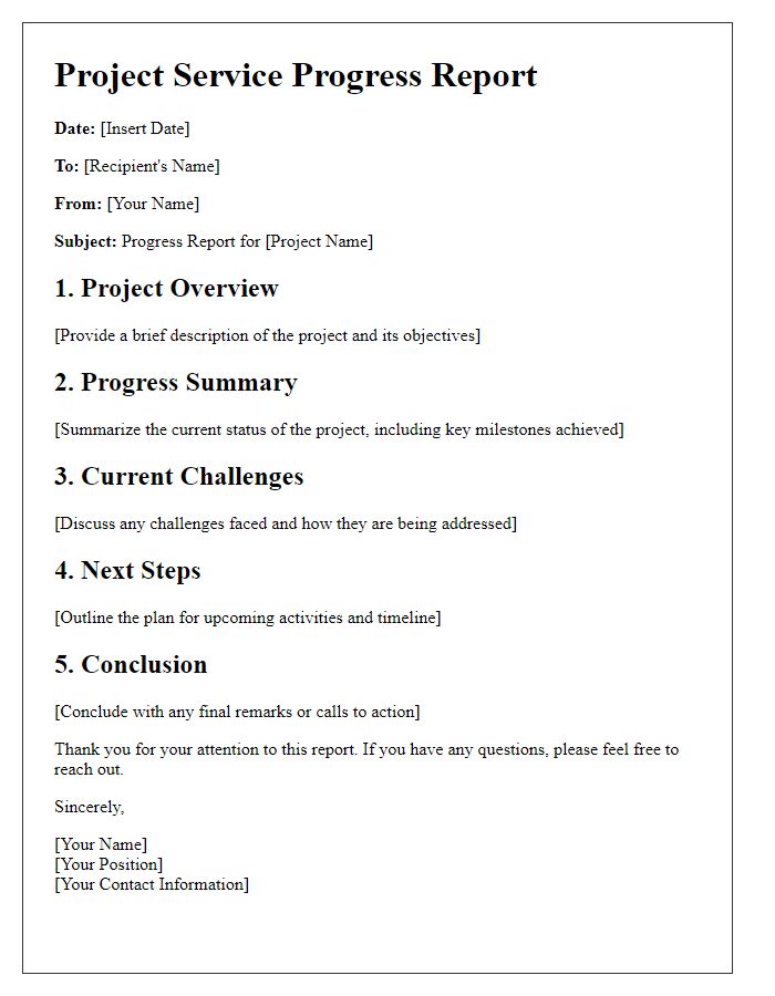 Letter template of project service progress report