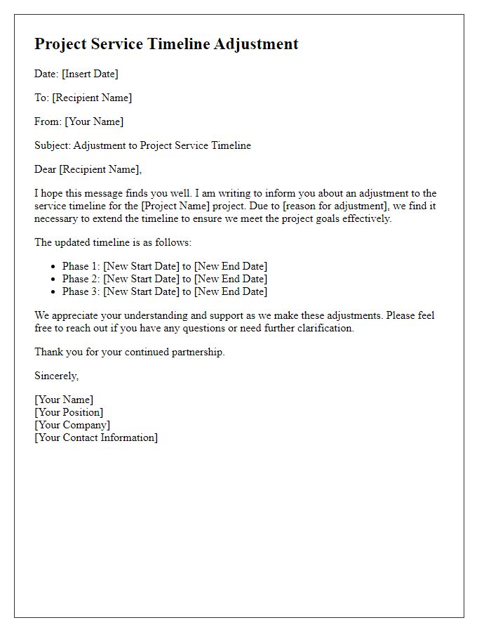 Letter template of project service timeline adjustment