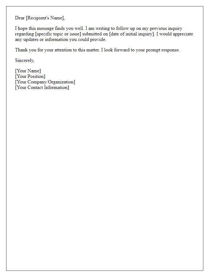 Letter template of inquiry follow-up confirmation