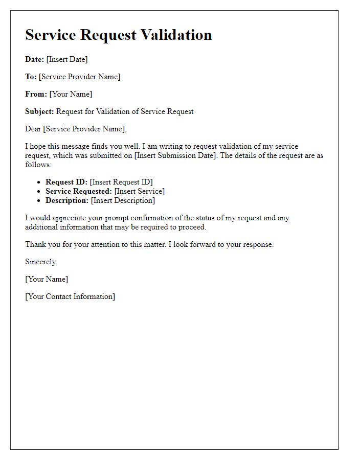 Letter template of service request validation