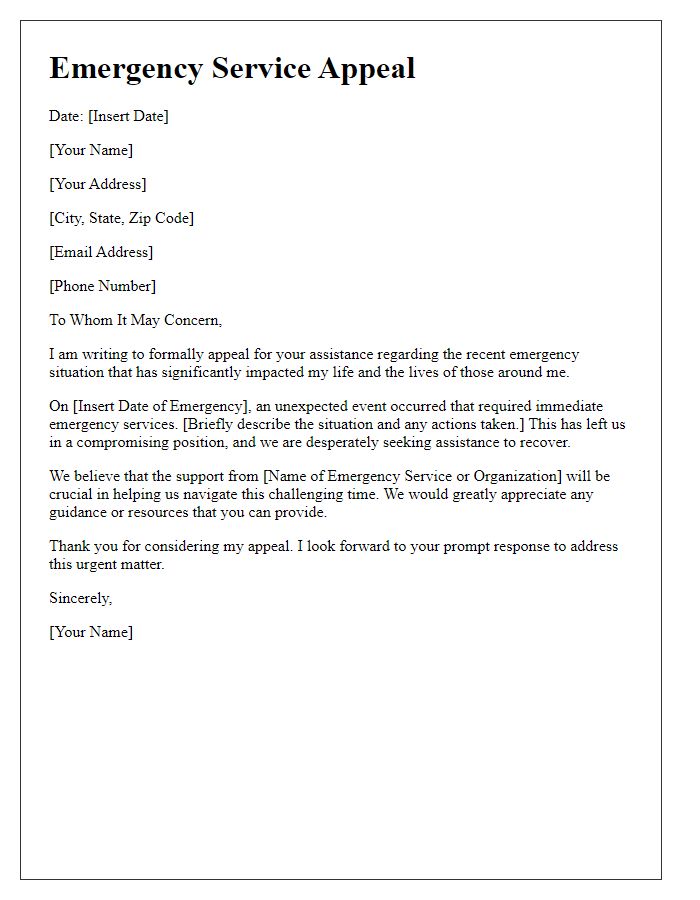 Letter template of emergency service appeal