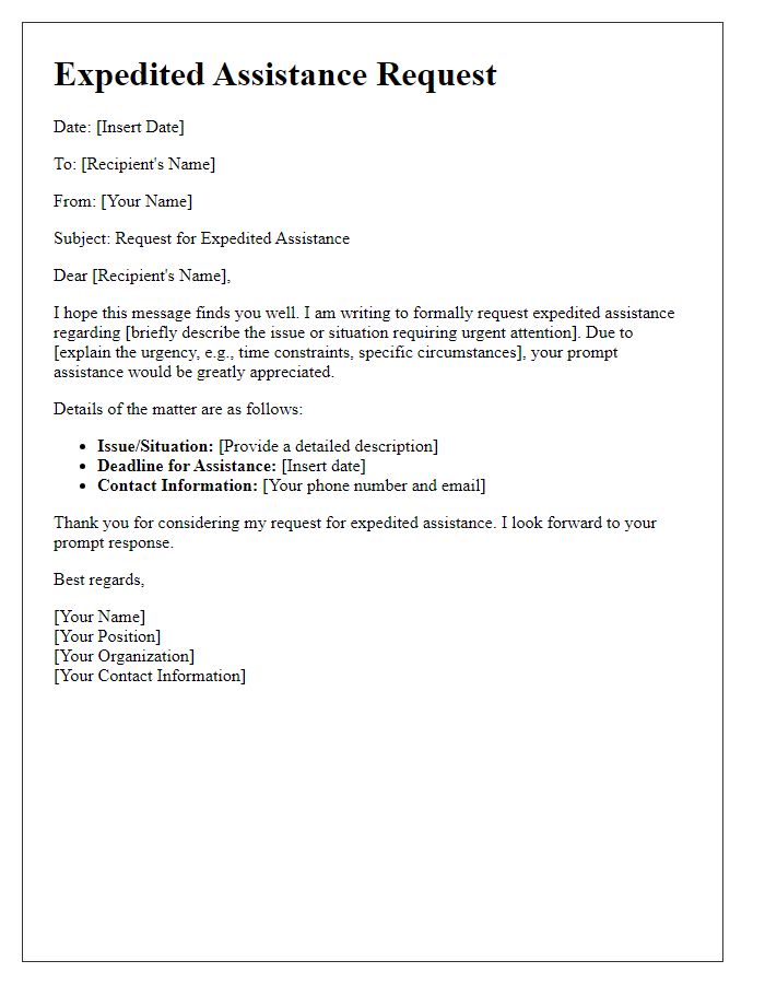 Letter template of expedited assistance request