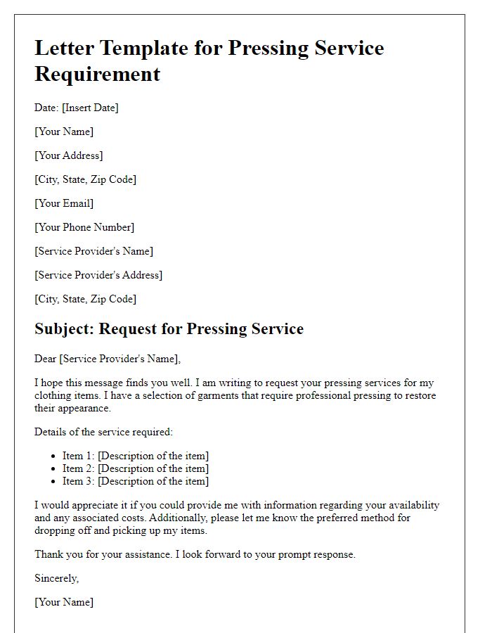 Letter template of pressing service requirement