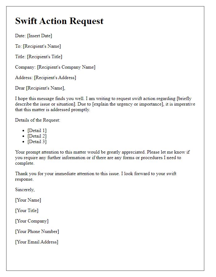 Letter template of swift action request