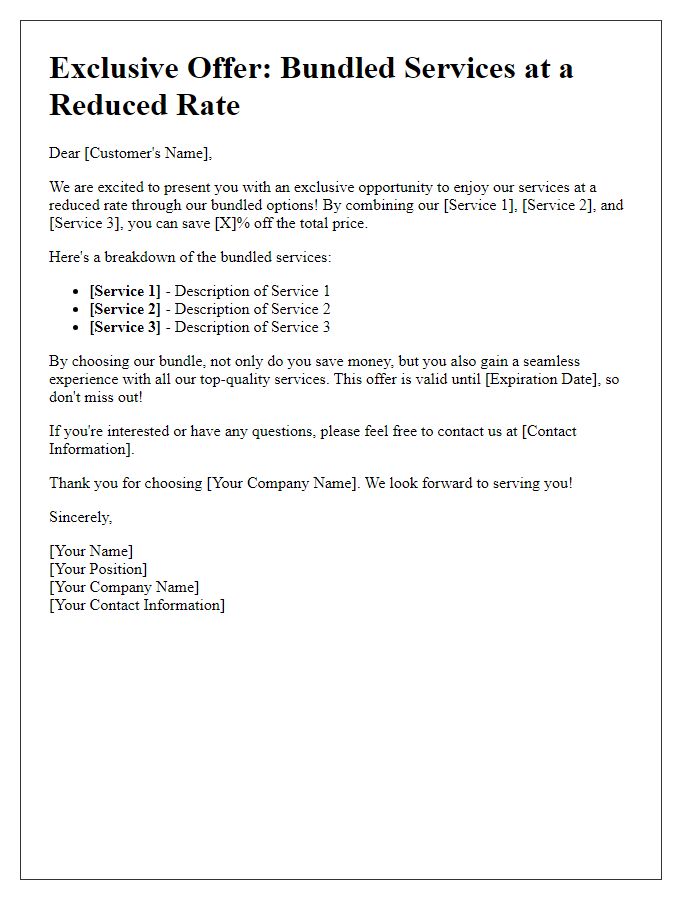 Letter template of bundled services at a reduced rate