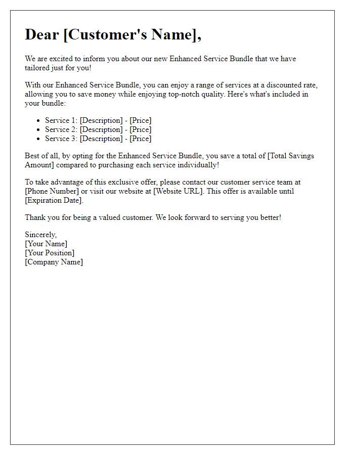 Letter template of enhanced service bundle savings