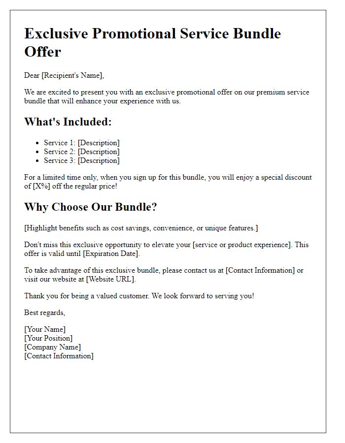 Letter template of exclusive promotional service bundle offer