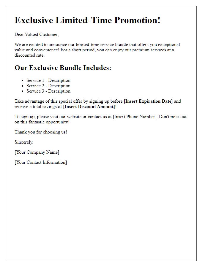 Letter template of limited-time service bundle promotion