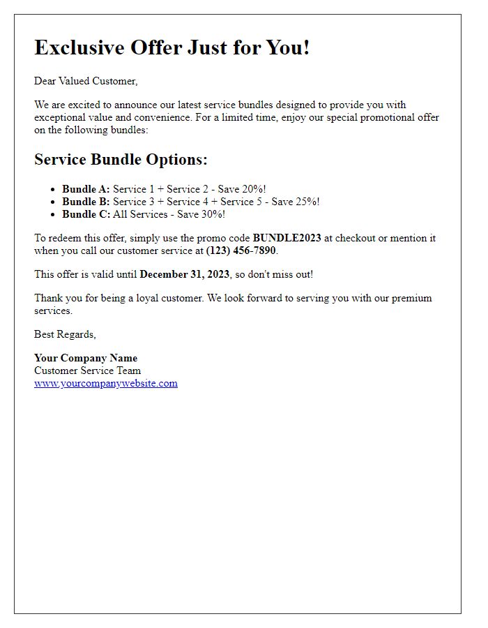 Letter template of promotional offer on service bundles