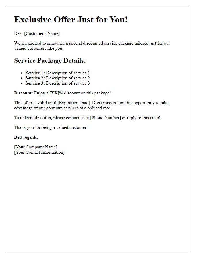 Letter template of special discounted service package