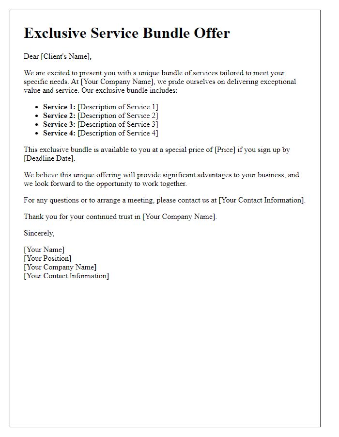 Letter template of unique service bundle offer for clients