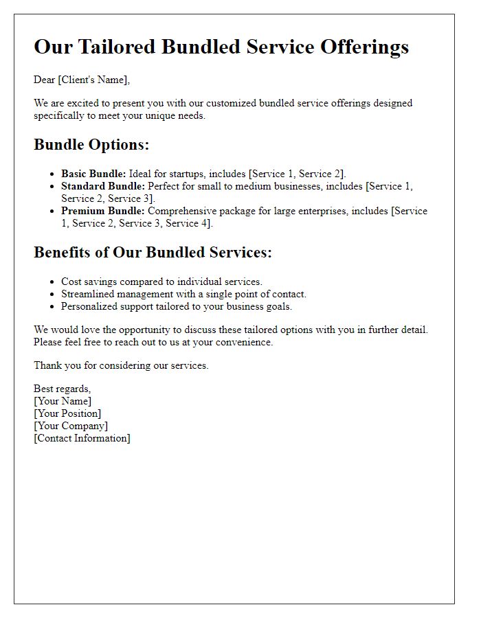 Letter template of bundled service offerings tailored for your needs.