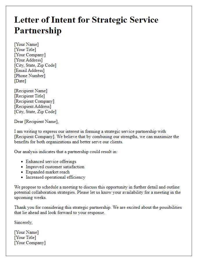 Letter template of strategic service partnerships to maximize benefits.