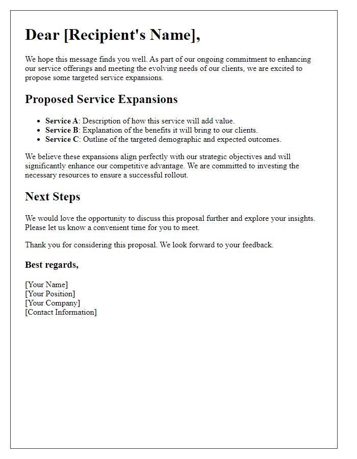 Letter template of targeted service expansions to enhance your strategy.