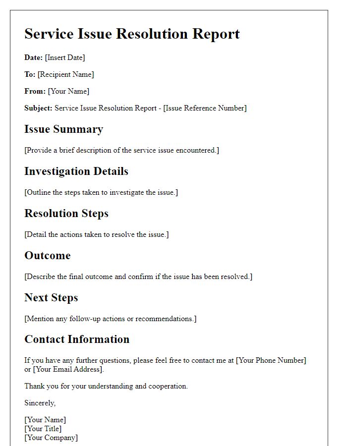 Letter template of service issue resolution report