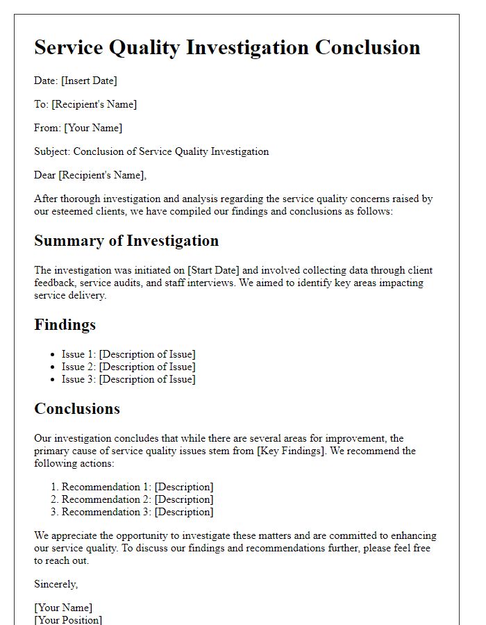 Letter template of service quality investigation conclusion