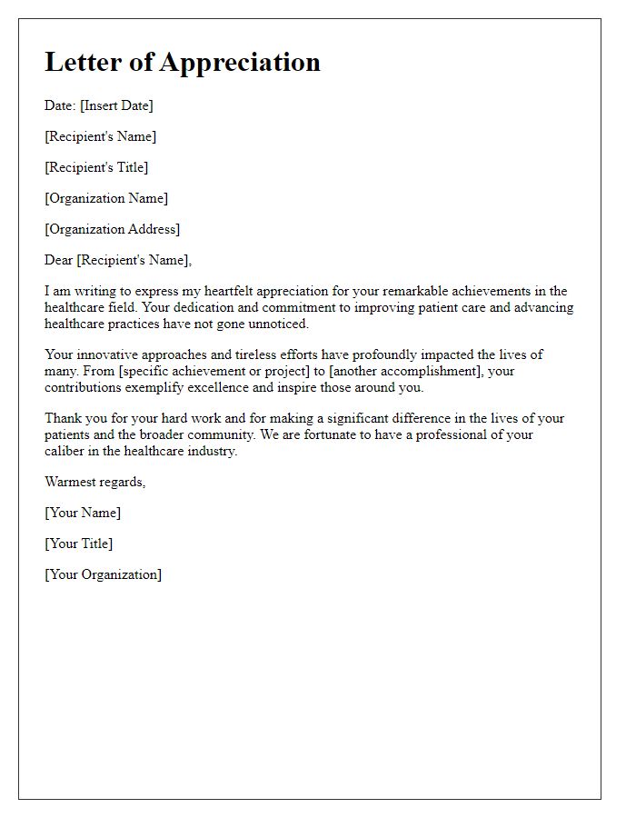 Letter template of appreciation for healthcare achievements.