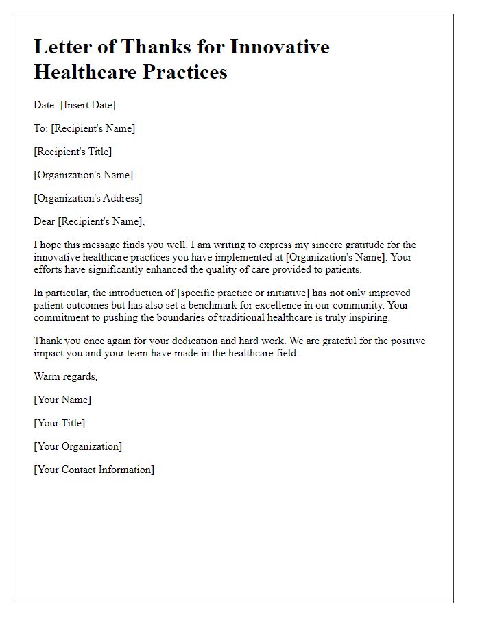 Letter template of thanks for innovative healthcare practices.