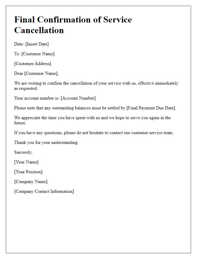 Letter template of Final Confirmation of Service Cancellation