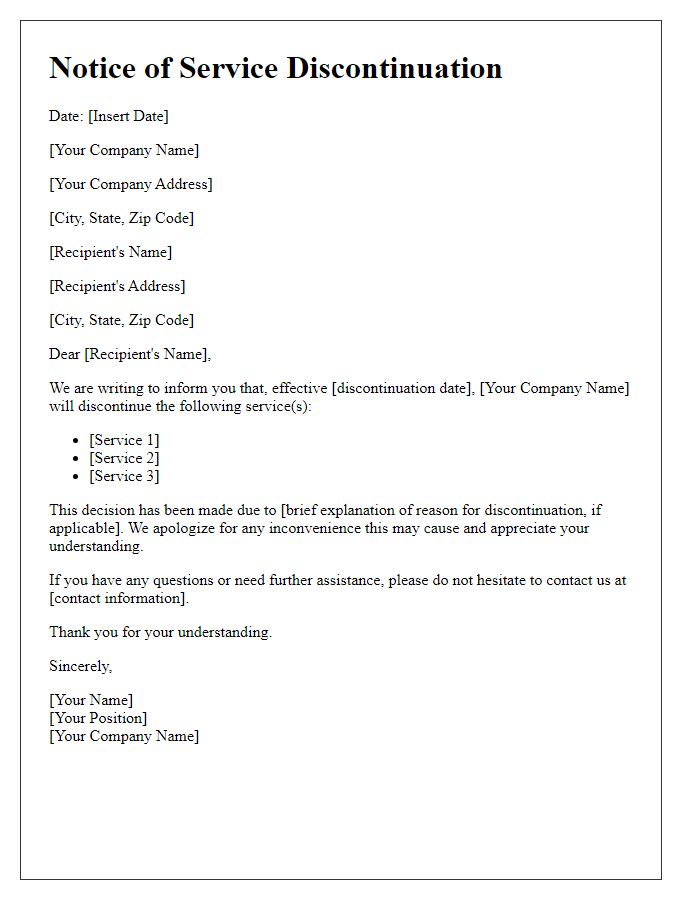 Letter template of Notice of Service Discontinuation