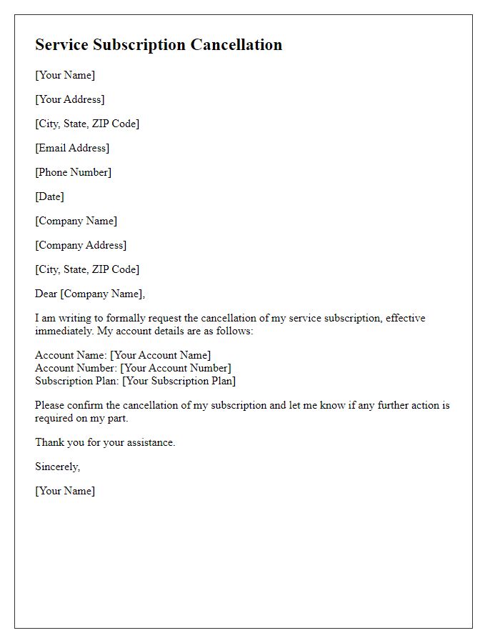 Letter template of Service Subscription Cancellation