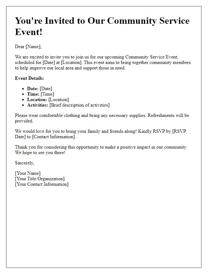 Letter template of community service event invitation