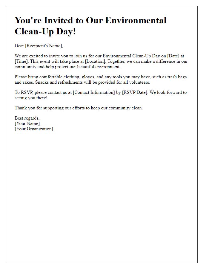 Letter template of environmental clean-up day invitation