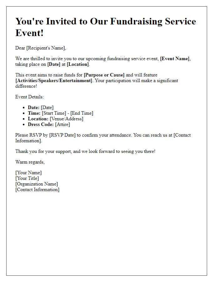 Letter template of fundraising service event invitation