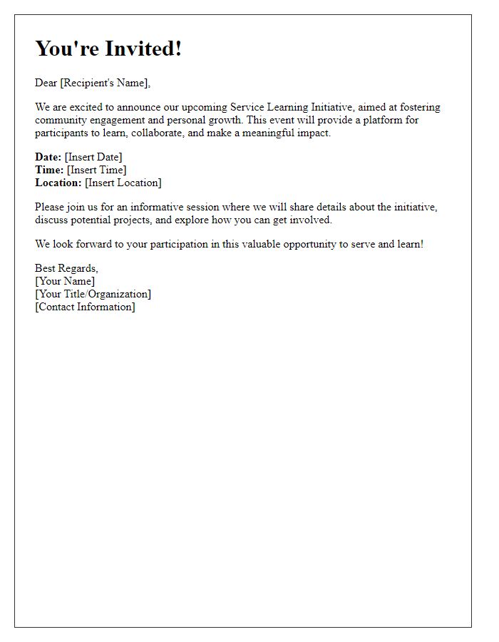 Letter template of service learning initiative invitation