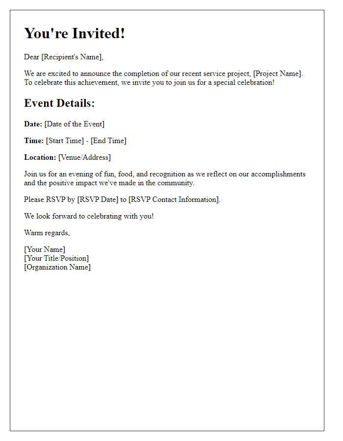 Letter template of service project completion celebration invitation