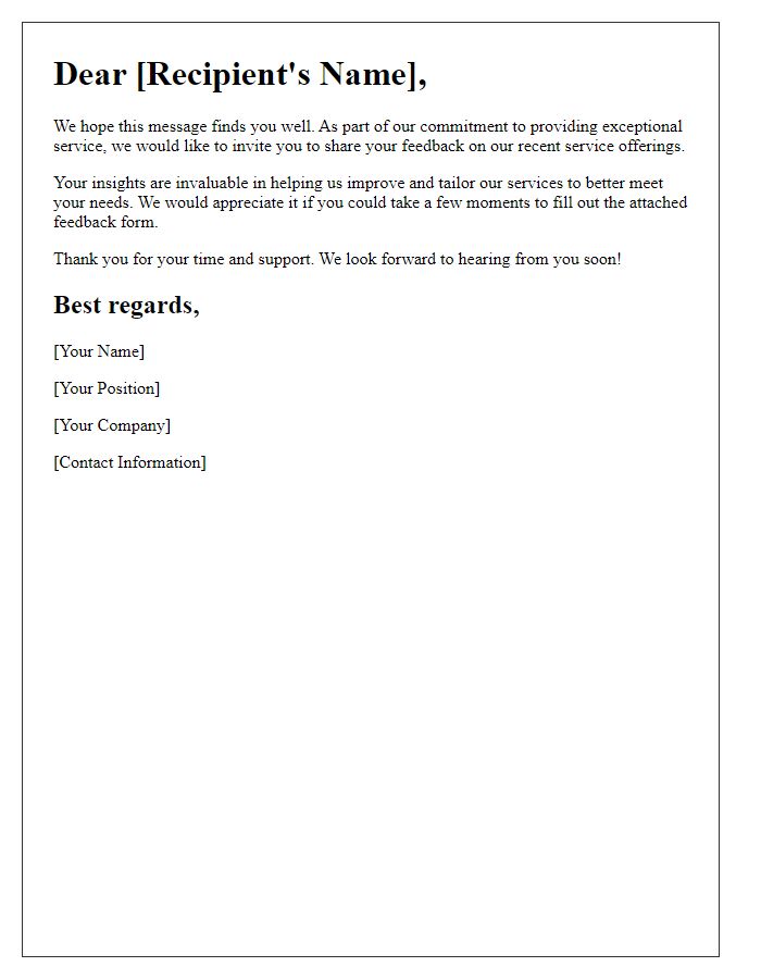 Letter template of feedback collection on service offerings