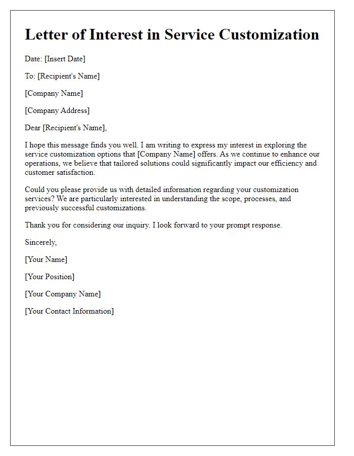 Letter template of interest in service customization options