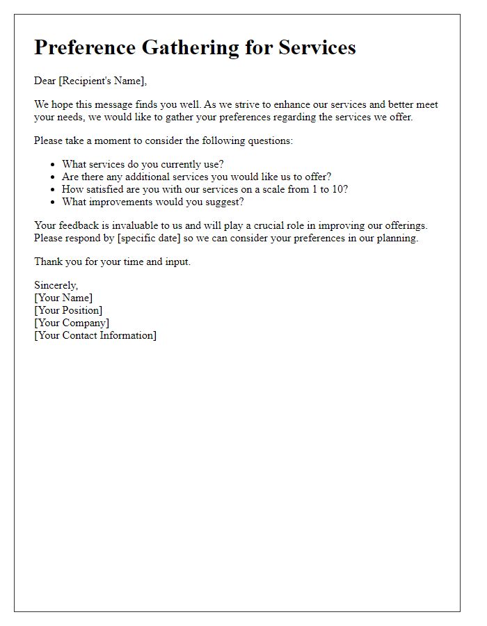 Letter template of preference gathering for services