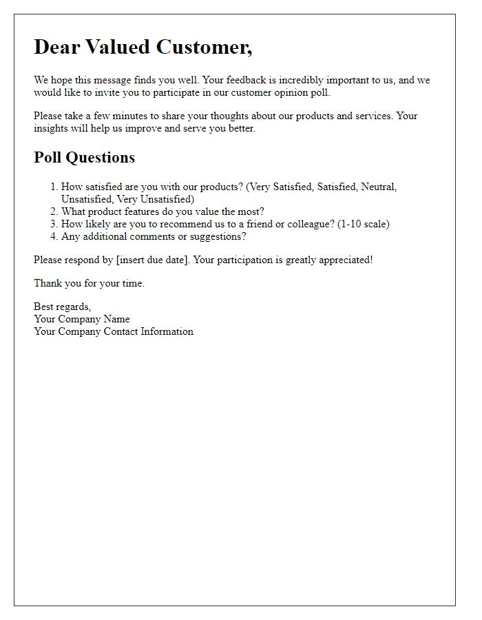 Letter template of customer opinion poll