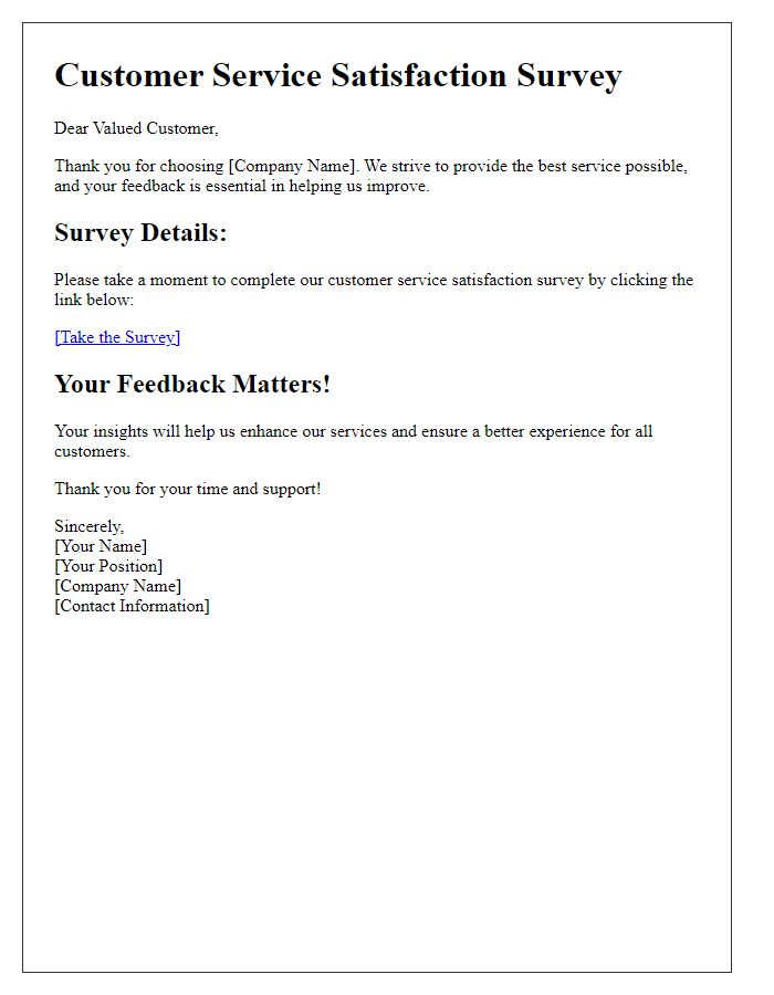 Letter template of customer service satisfaction survey