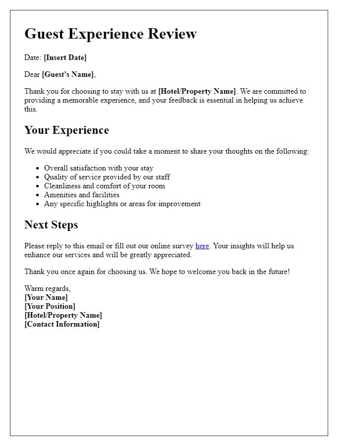 Letter template of guest experience review