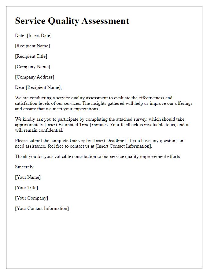 Letter template of service quality assessment
