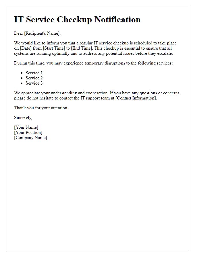 Letter template of regular IT service checkup notification.