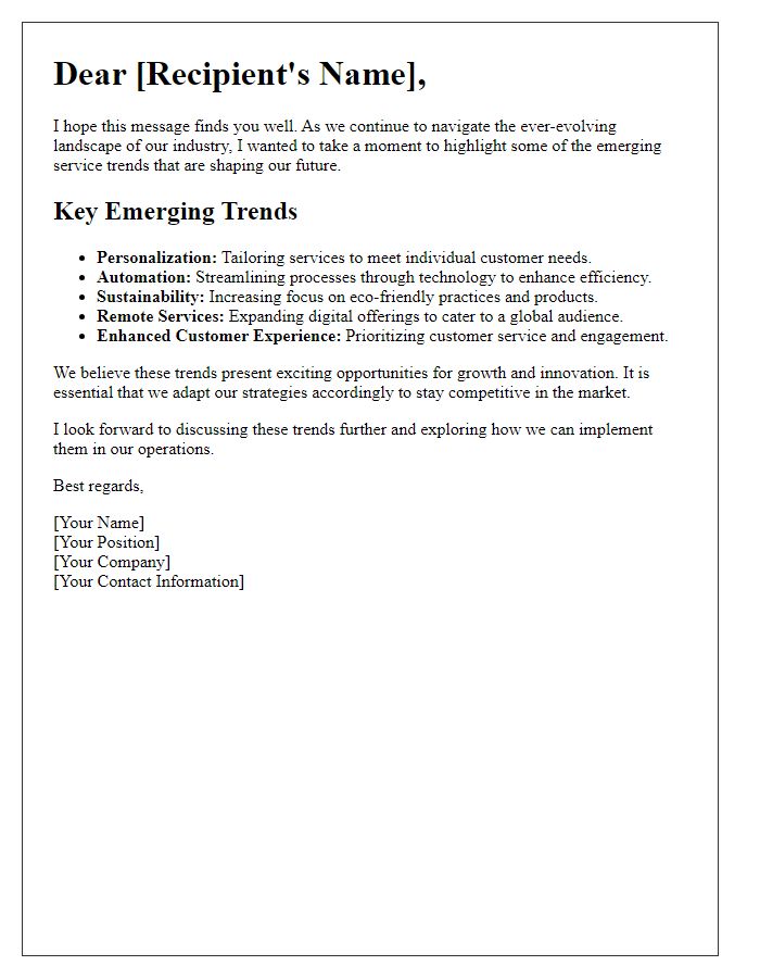 Letter template of emerging service trends