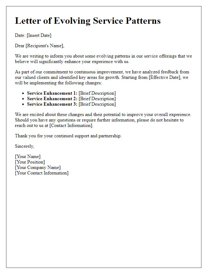 Letter template of evolving service patterns