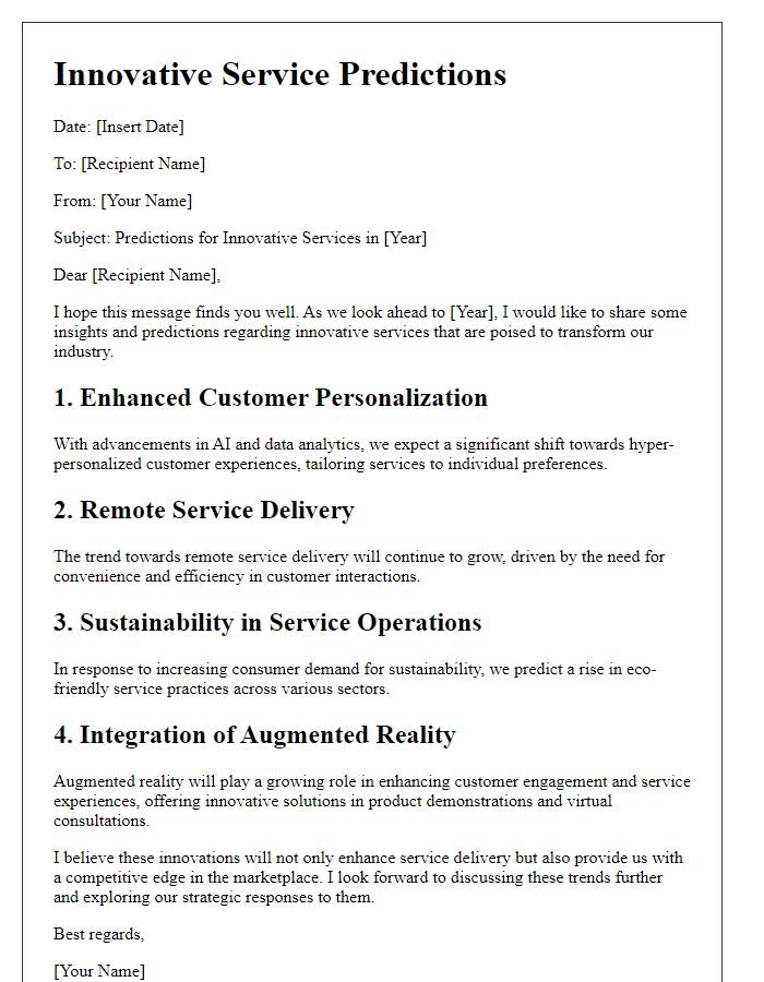 Letter template of innovative service predictions