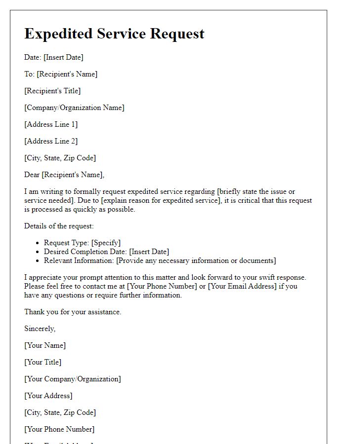 Letter template of expedited service request