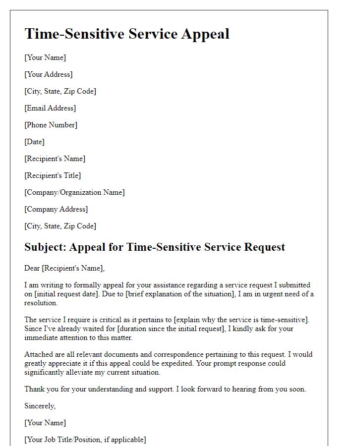 Letter template of time-sensitive service appeal